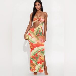 Tropical Cutout Maxi Dress